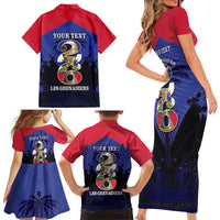 Personalized Les Grenadiers Haiti Football Family Matching Short Sleeve Bodycon Dress and Hawaiian Shirt 2026 Nou Retounen Blue Version - Wonder Print Shop