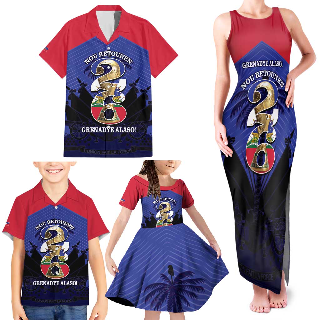Personalized Les Grenadiers Haiti Football Family Matching Tank Maxi Dress and Hawaiian Shirt 2026 Nou Retounen Blue Version - Wonder Print Shop