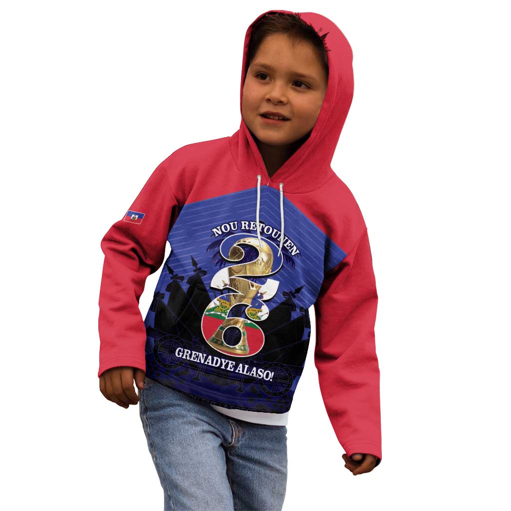 Personalized Les Grenadiers Haiti Football Kid Hoodie 2026 Nou Retounen Blue Version - Wonder Print Shop