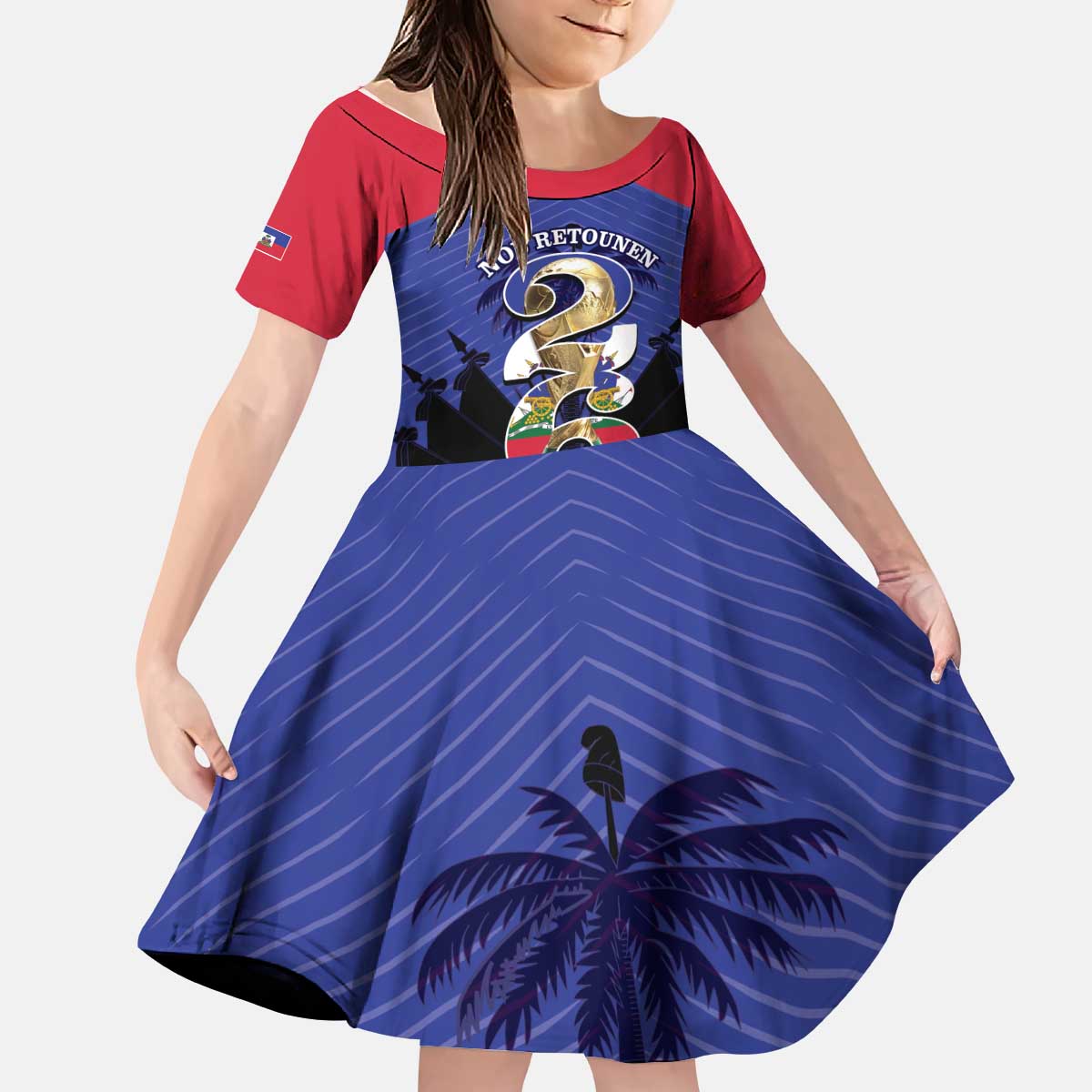 Personalized Les Grenadiers Haiti Football Kid Short Sleeve Dress 2026 Nou Retounen Blue Version - Wonder Print Shop