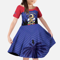 Personalized Les Grenadiers Haiti Football Kid Short Sleeve Dress 2026 Nou Retounen Blue Version - Wonder Print Shop