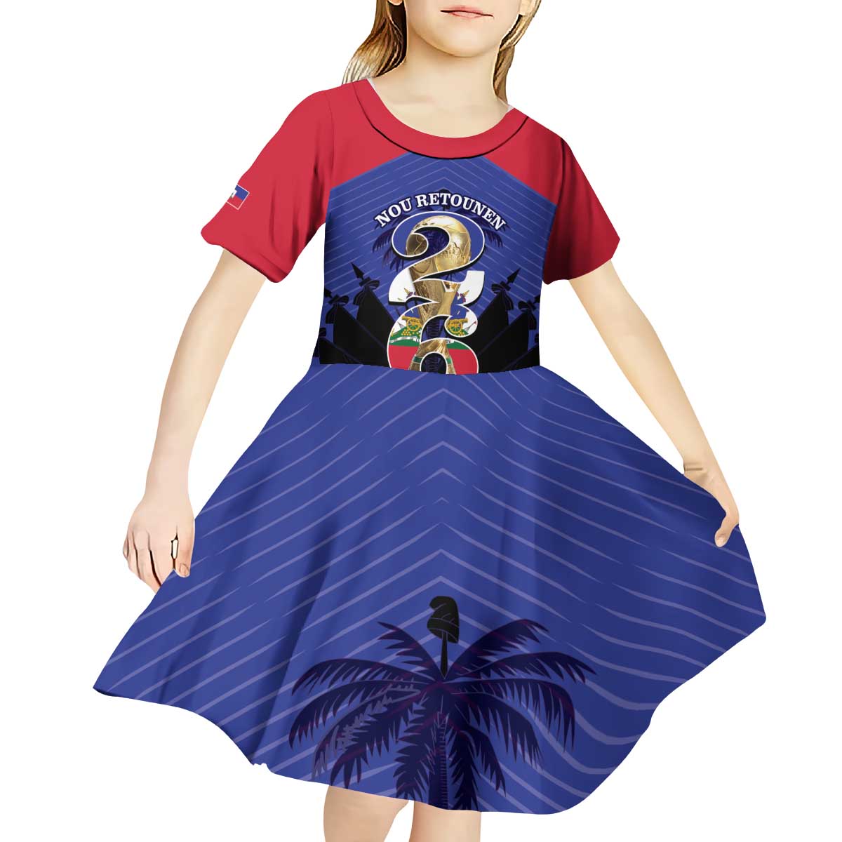 Personalized Les Grenadiers Haiti Football Kid Short Sleeve Dress 2026 Nou Retounen Blue Version - Wonder Print Shop