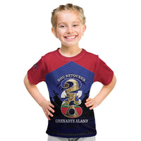 Personalized Les Grenadiers Haiti Football Kid T Shirt 2026 Nou Retounen Blue Version - Wonder Print Shop