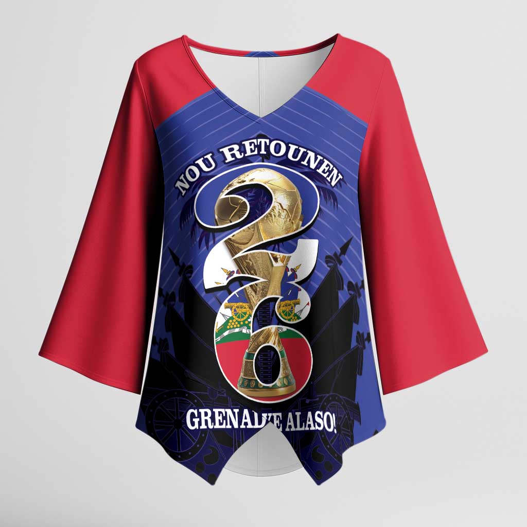 Personalized Les Grenadiers Haiti Football Kimono Sleeve Blouse 2026 Nou Retounen Blue Version - Wonder Print Shop