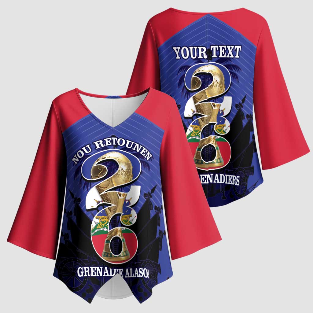 Personalized Les Grenadiers Haiti Football Kimono Sleeve Blouse 2026 Nou Retounen Blue Version - Wonder Print Shop