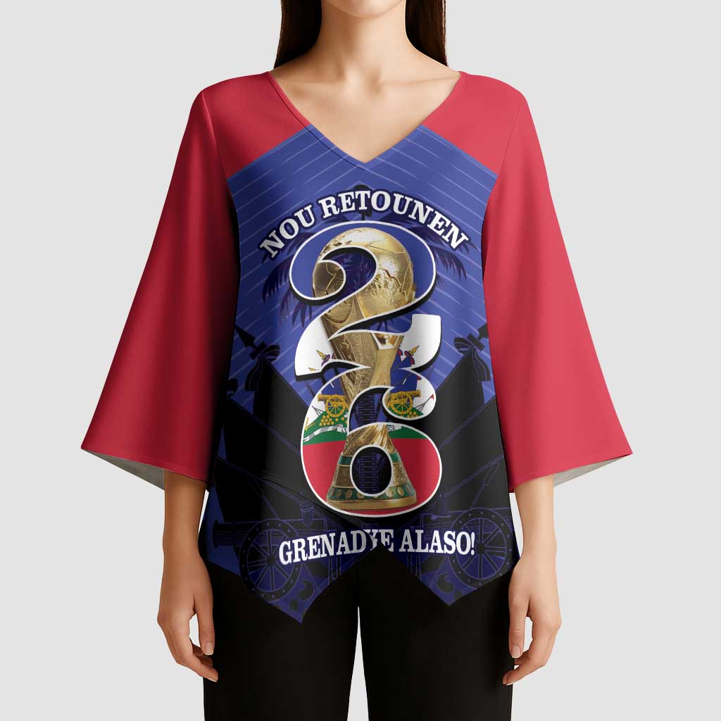 Personalized Les Grenadiers Haiti Football Kimono Sleeve Blouse 2026 Nou Retounen Blue Version - Wonder Print Shop