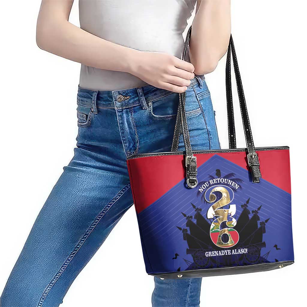 Les Grenadiers Haiti Football Leather Tote Bag 2026 Nou Retounen Blue Version - Wonder Print Shop