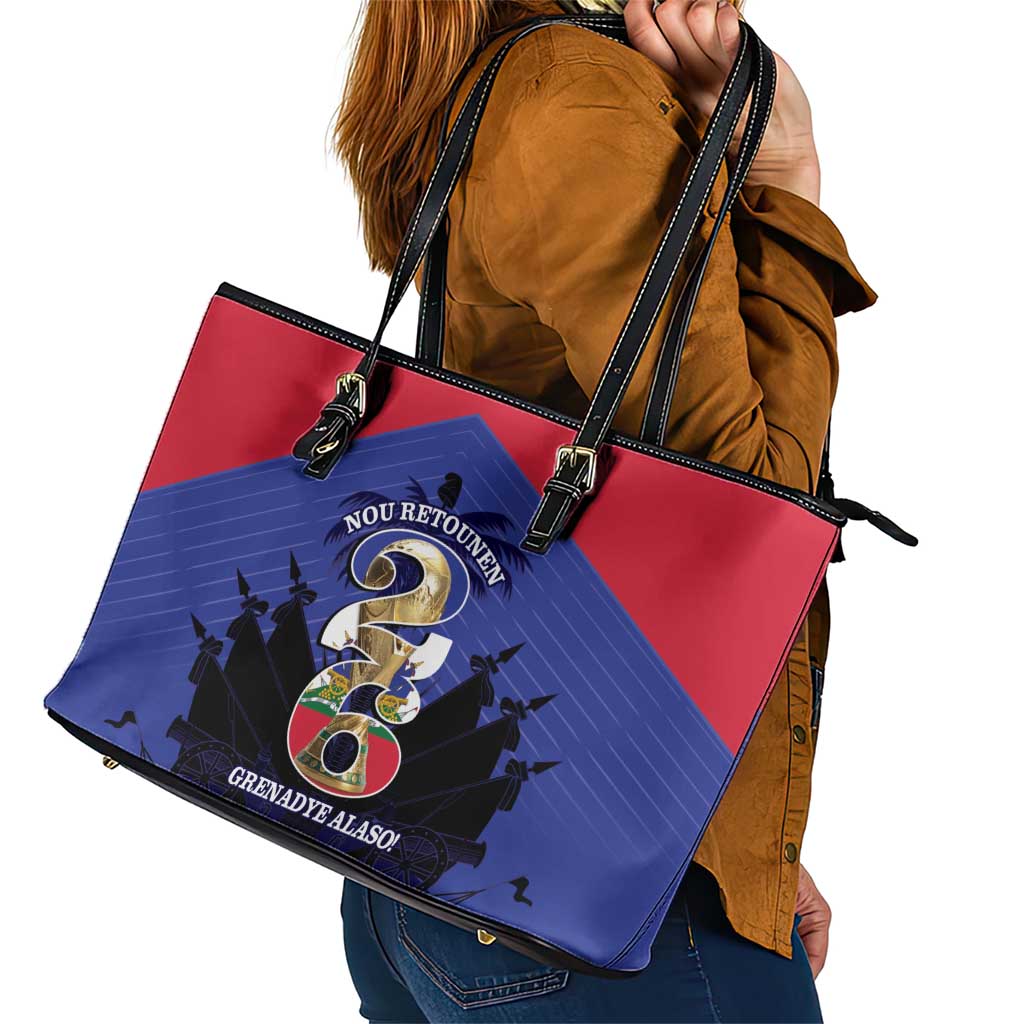 Les Grenadiers Haiti Football Leather Tote Bag 2026 Nou Retounen Blue Version - Wonder Print Shop