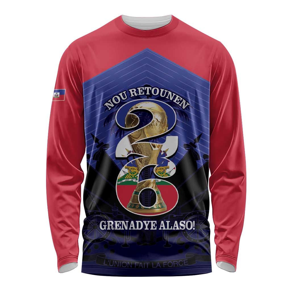 Personalized Les Grenadiers Haiti Football Long Sleeve Shirt 2026 Nou Retounen Blue Version - Wonder Print Shop