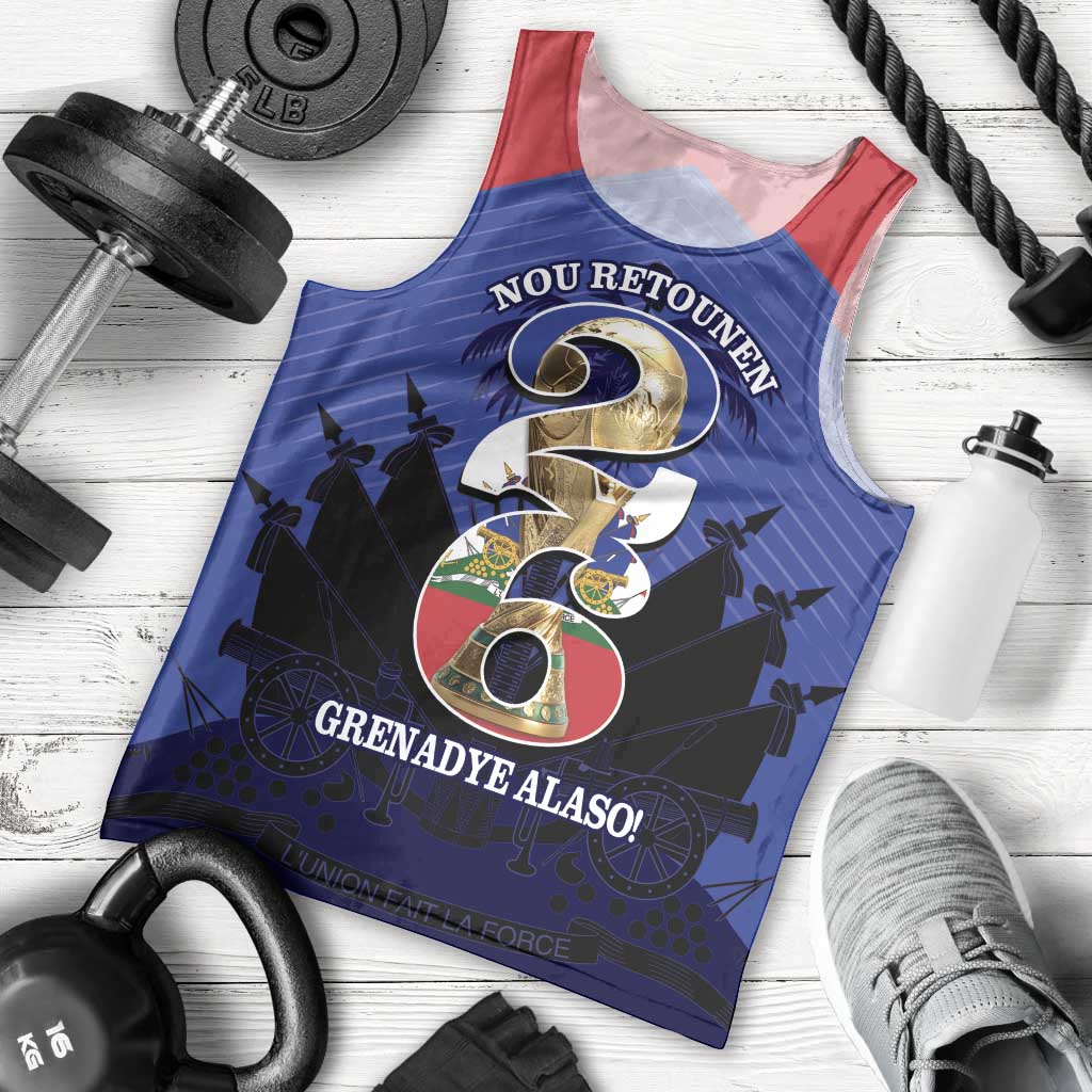 Personalized Les Grenadiers Haiti Football Men Tank Top 2026 Nou Retounen Blue Version - Wonder Print Shop