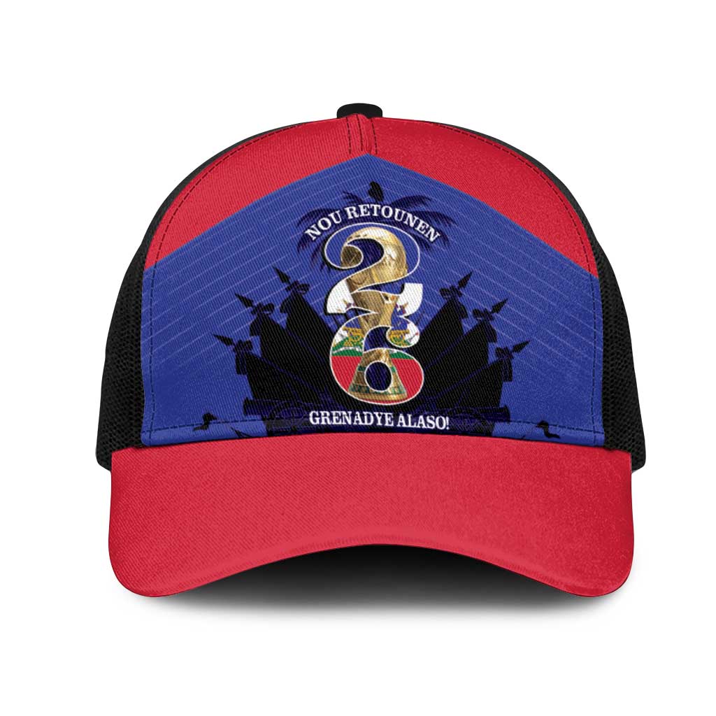 Les Grenadiers Haiti Football Mesh Trucker Cap 2026 Nou Retounen Blue Version - Wonder Print Shop
