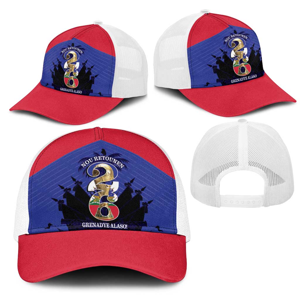 Les Grenadiers Haiti Football Mesh Trucker Cap 2026 Nou Retounen Blue Version - Wonder Print Shop