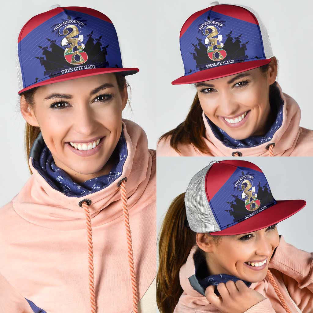 Les Grenadiers Haiti Football Mesh Trucker Cap 2026 Nou Retounen Blue Version - Wonder Print Shop
