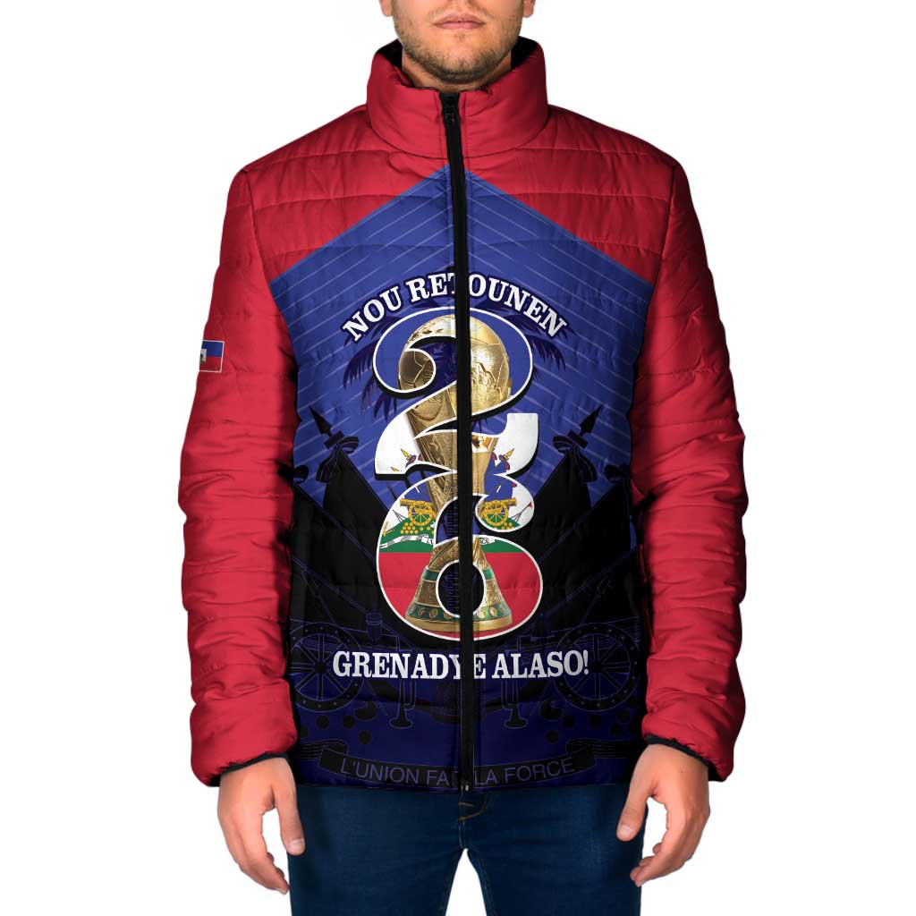 Personalized Les Grenadiers Haiti Football Padded Jacket 2026 Nou Retounen Blue Version - Wonder Print Shop