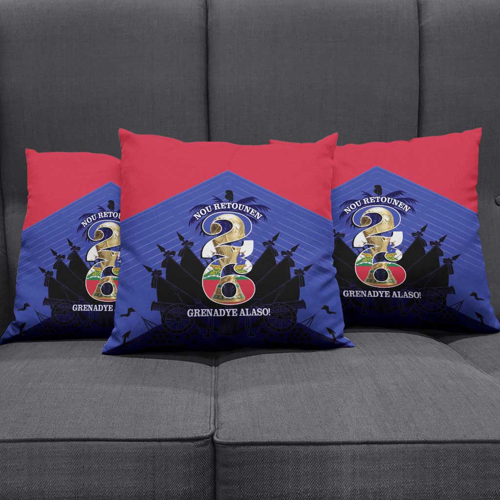 Les Grenadiers Haiti Football Pillow Cover 2026 Nou Retounen Blue Version - Wonder Print Shop