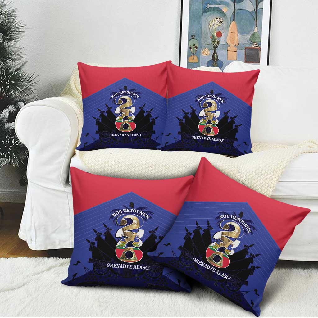 Les Grenadiers Haiti Football Pillow Cover 2026 Nou Retounen Blue Version - Wonder Print Shop