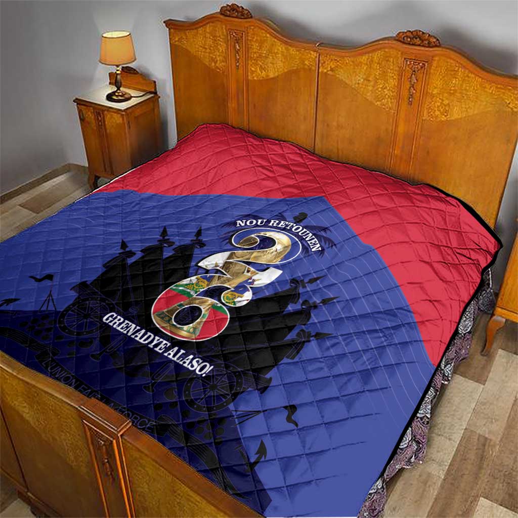 Les Grenadiers Haiti Football Quilt 2026 Nou Retounen Blue Version - Wonder Print Shop