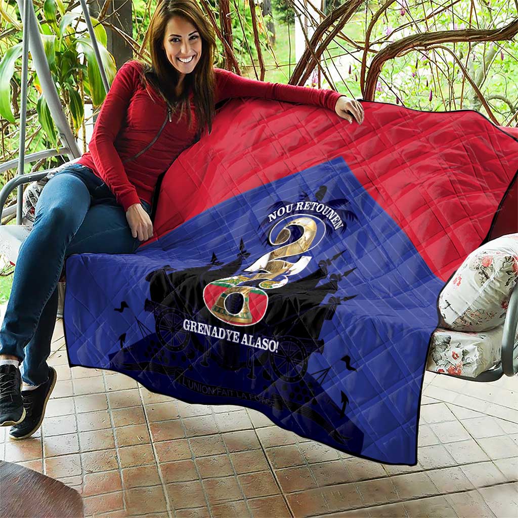 Les Grenadiers Haiti Football Quilt 2026 Nou Retounen Blue Version - Wonder Print Shop