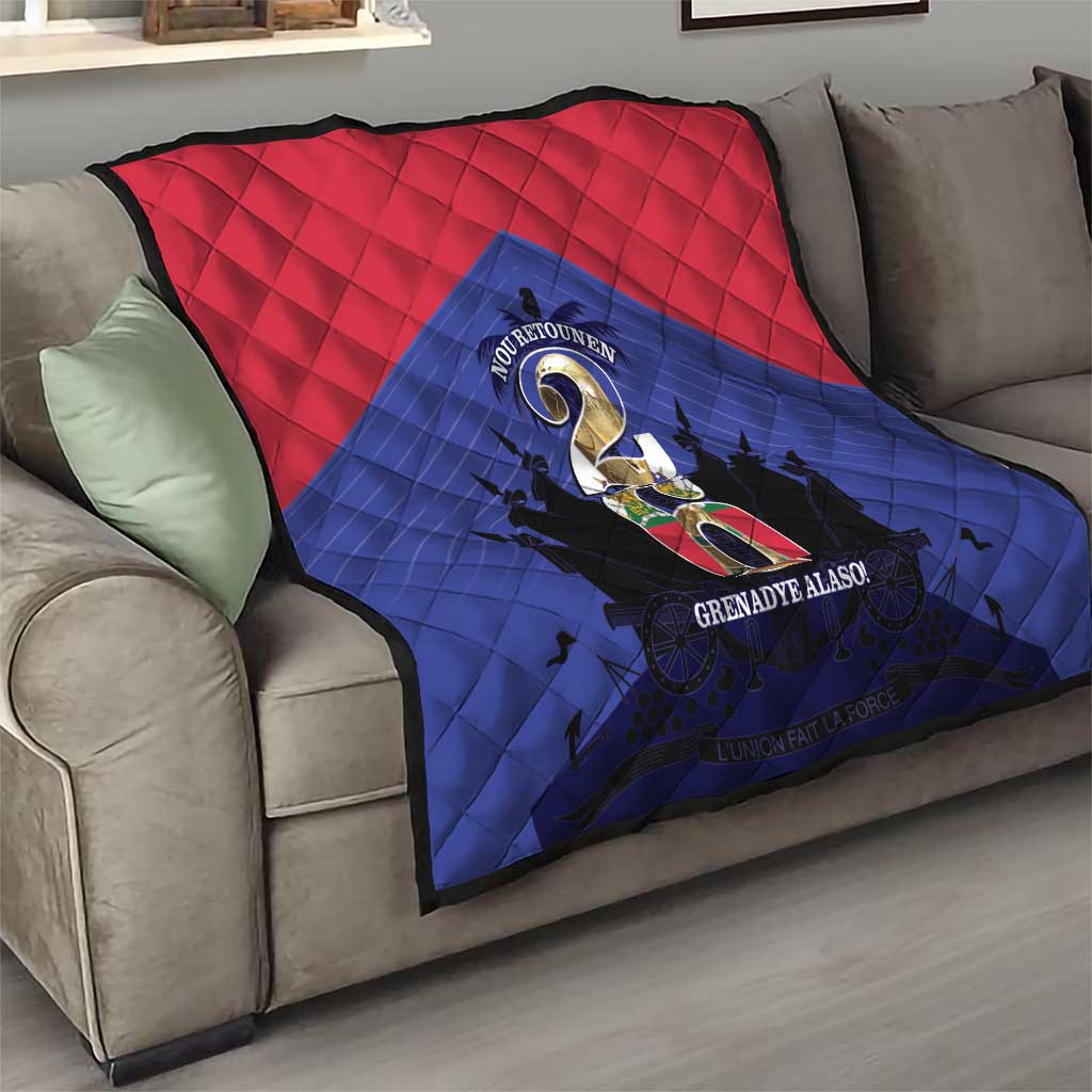 Les Grenadiers Haiti Football Quilt 2026 Nou Retounen Blue Version - Wonder Print Shop