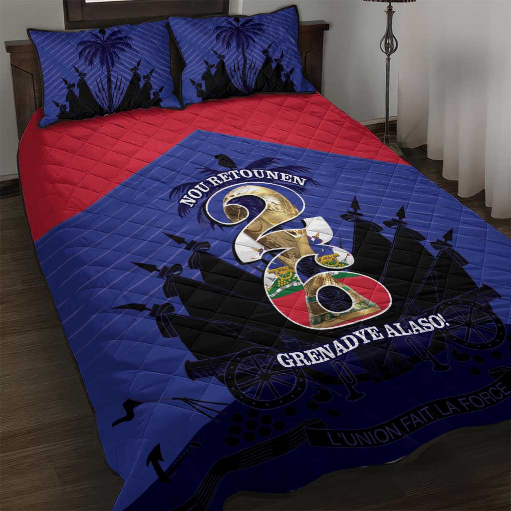Les Grenadiers Haiti Football Quilt Bed Set 2026 Nou Retounen Blue Version - Wonder Print Shop