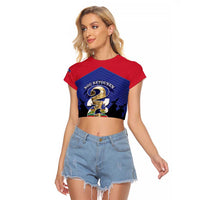 Personalized Les Grenadiers Haiti Football Raglan Cropped T Shirt 2026 Nou Retounen Blue Version - Wonder Print Shop