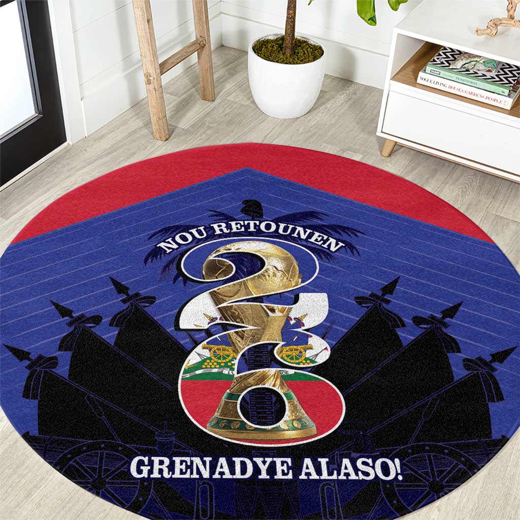 Les Grenadiers Haiti Football Round Carpet 2026 Nou Retounen Blue Version - Wonder Print Shop