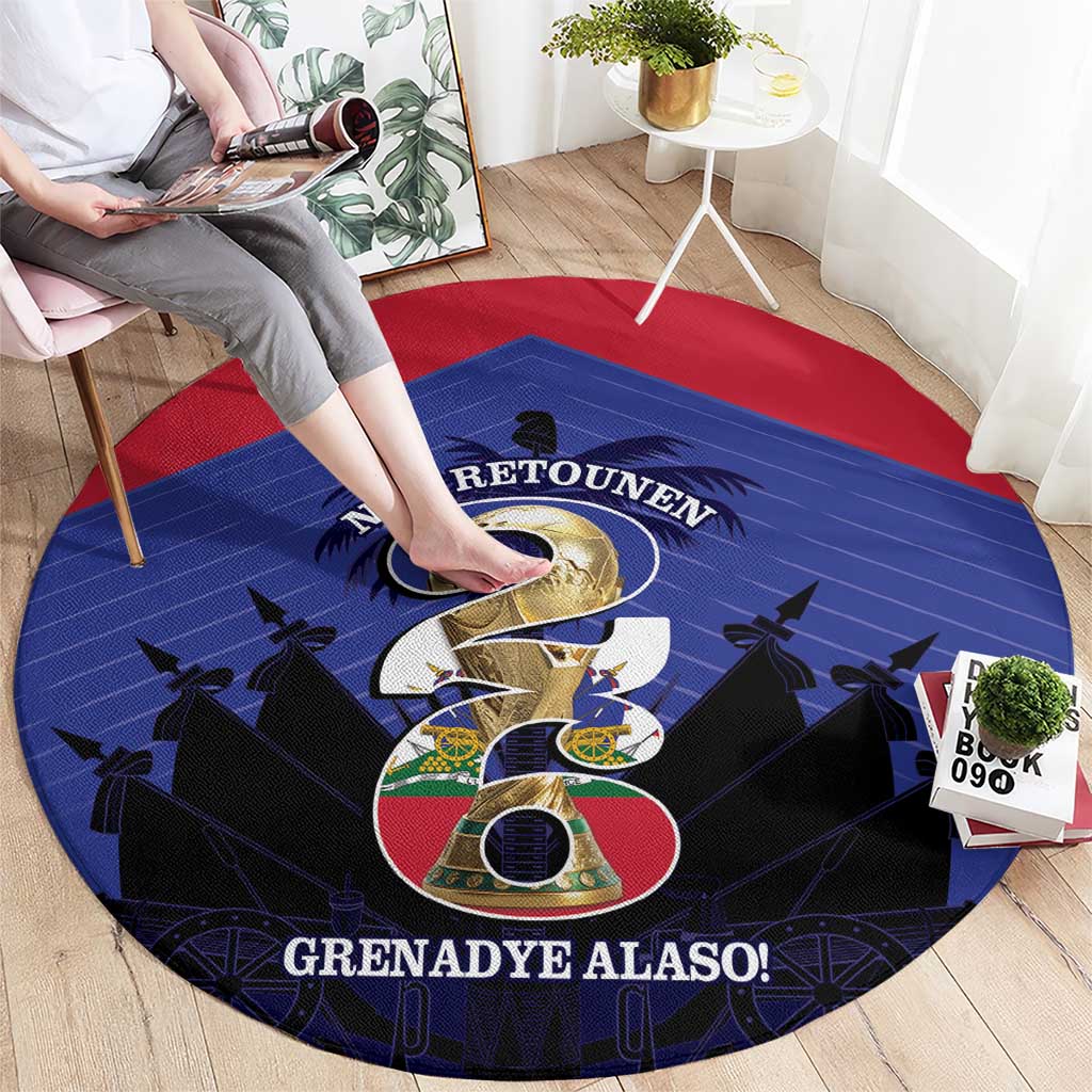 Les Grenadiers Haiti Football Round Carpet 2026 Nou Retounen Blue Version - Wonder Print Shop