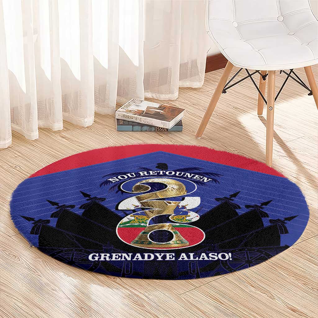 Les Grenadiers Haiti Football Round Carpet 2026 Nou Retounen Blue Version - Wonder Print Shop