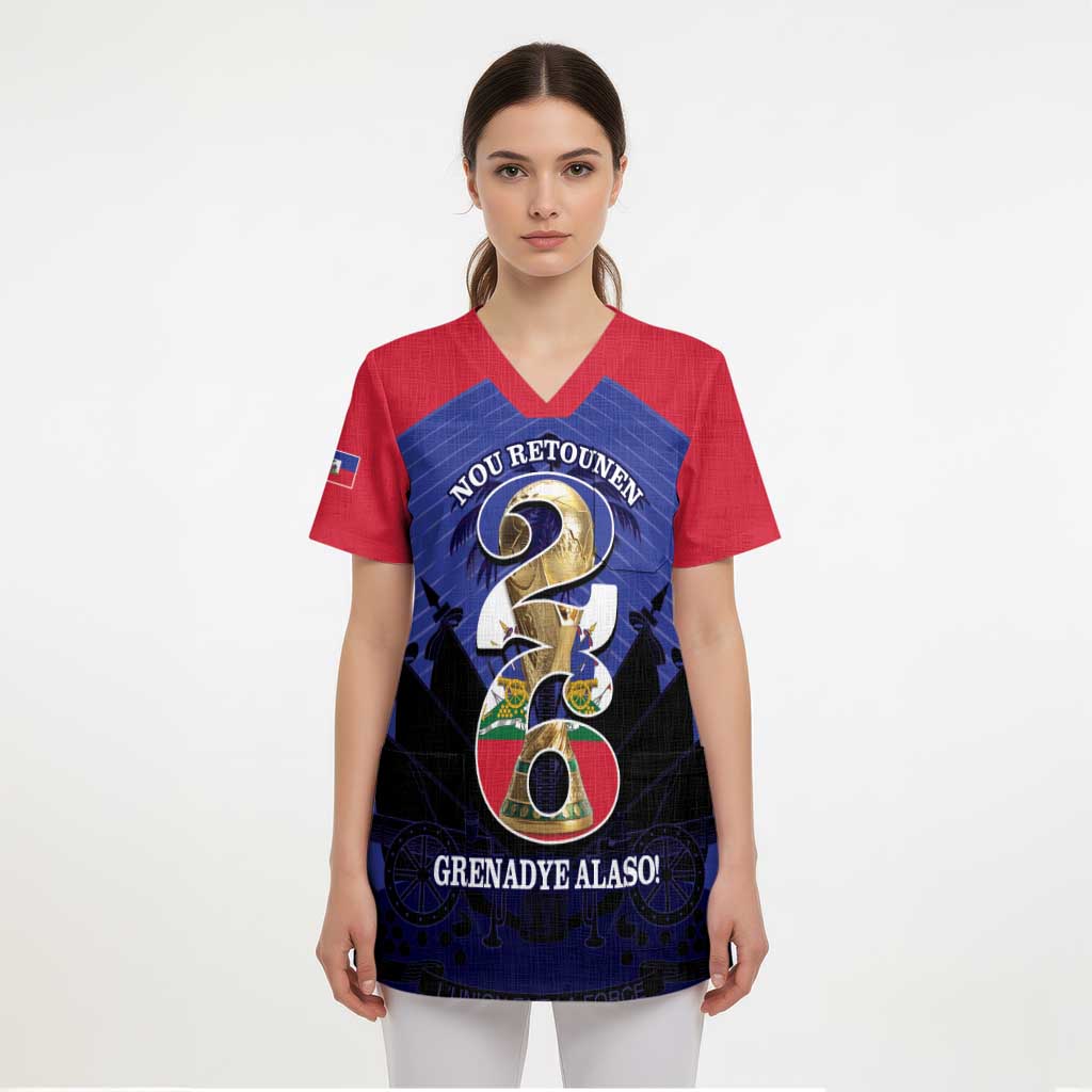 Personalized Les Grenadiers Haiti Football Scrub Top 2026 Nou Retounen Blue Version - Wonder Print Shop