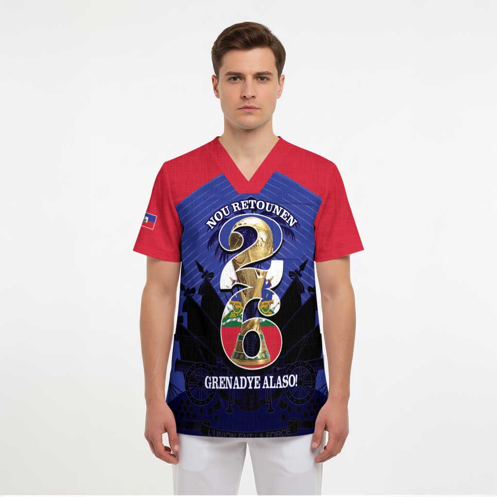 Personalized Les Grenadiers Haiti Football Scrub Top 2026 Nou Retounen Blue Version - Wonder Print Shop