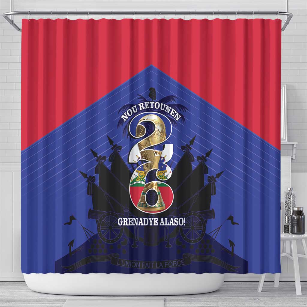 Les Grenadiers Haiti Football Shower Curtain 2026 Nou Retounen Blue Version - Wonder Print Shop