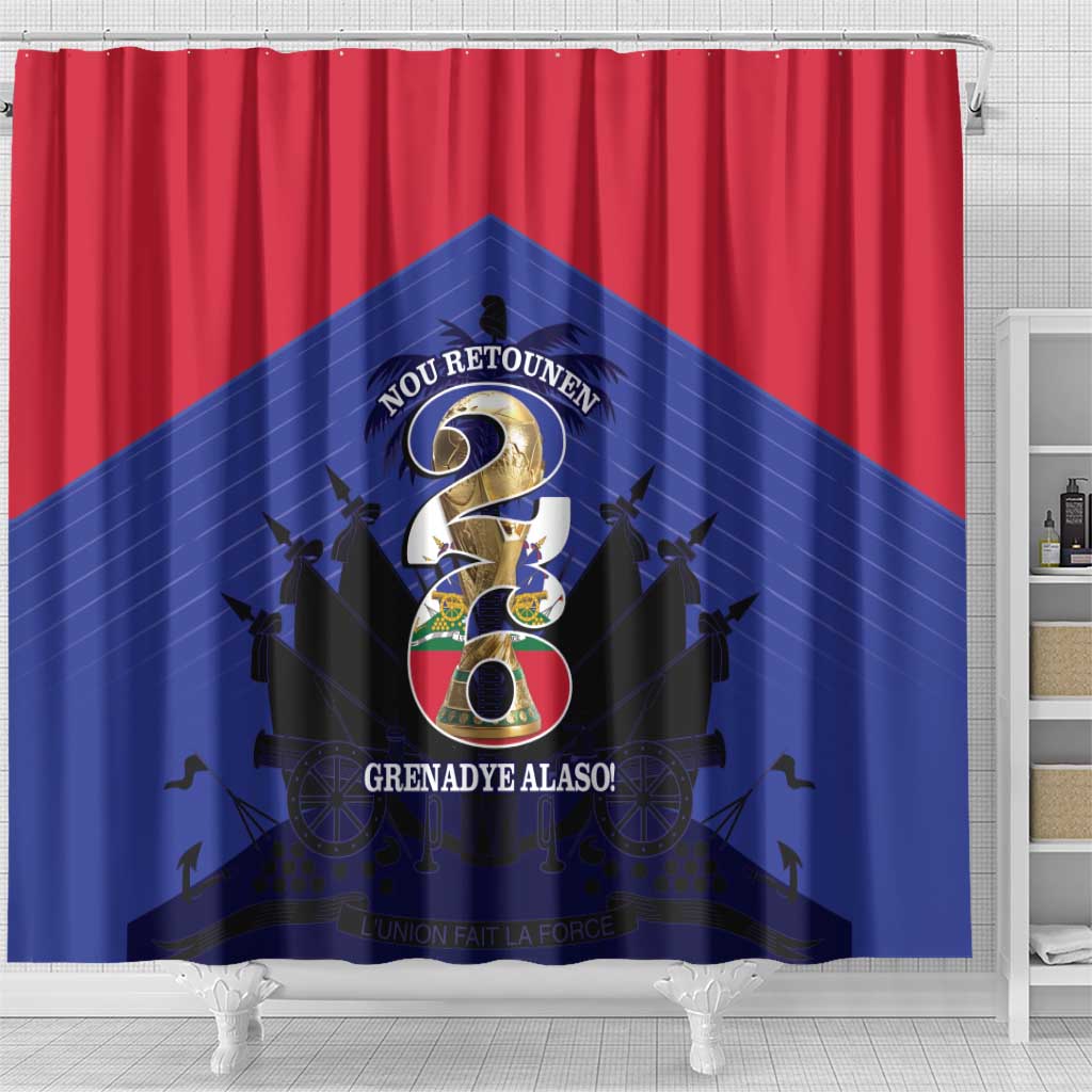 Les Grenadiers Haiti Football Shower Curtain 2026 Nou Retounen Blue Version - Wonder Print Shop