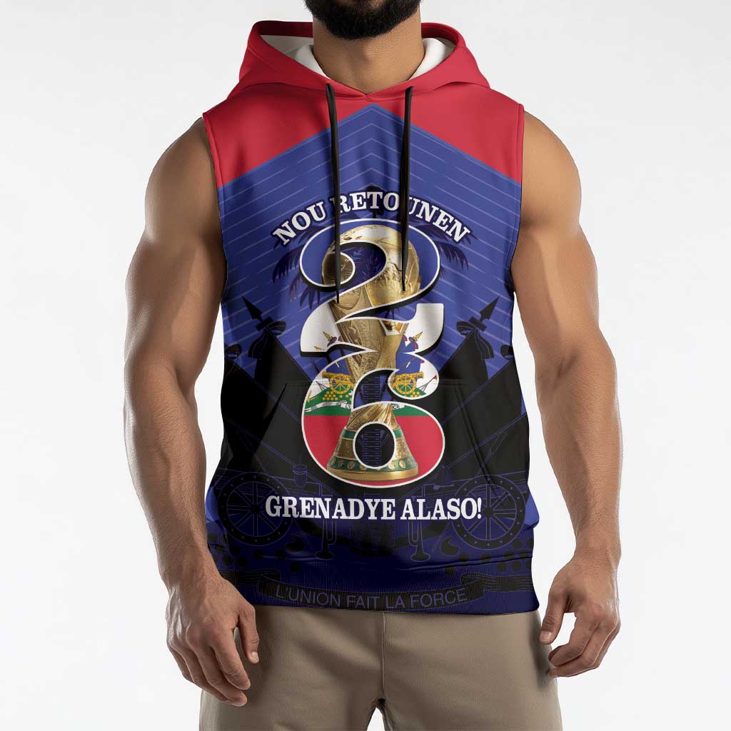 Personalized Les Grenadiers Haiti Football Sleeveless Hoodie 2026 Nou Retounen Blue Version - Wonder Print Shop