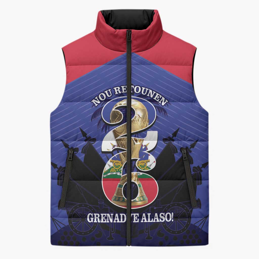 Personalized Les Grenadiers Haiti Football Sleeveless Puffer Jacket 2026 Nou Retounen Blue Version - Wonder Print Shop