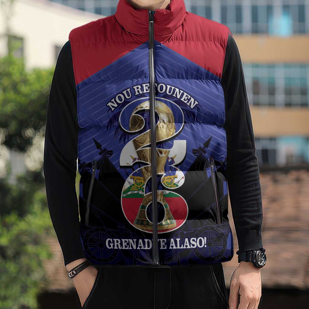 Personalized Les Grenadiers Haiti Football Sleeveless Puffer Jacket 2026 Nou Retounen Blue Version - Wonder Print Shop