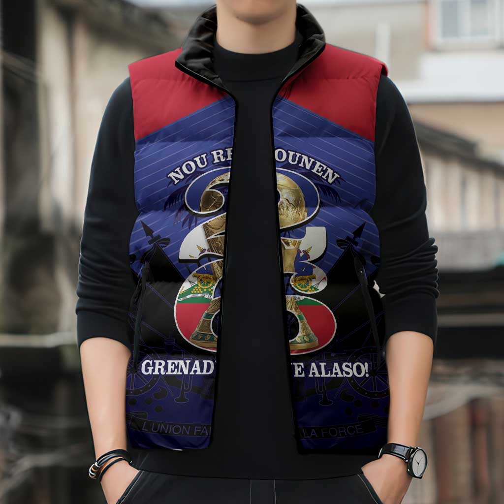 Personalized Les Grenadiers Haiti Football Sleeveless Puffer Jacket 2026 Nou Retounen Blue Version - Wonder Print Shop