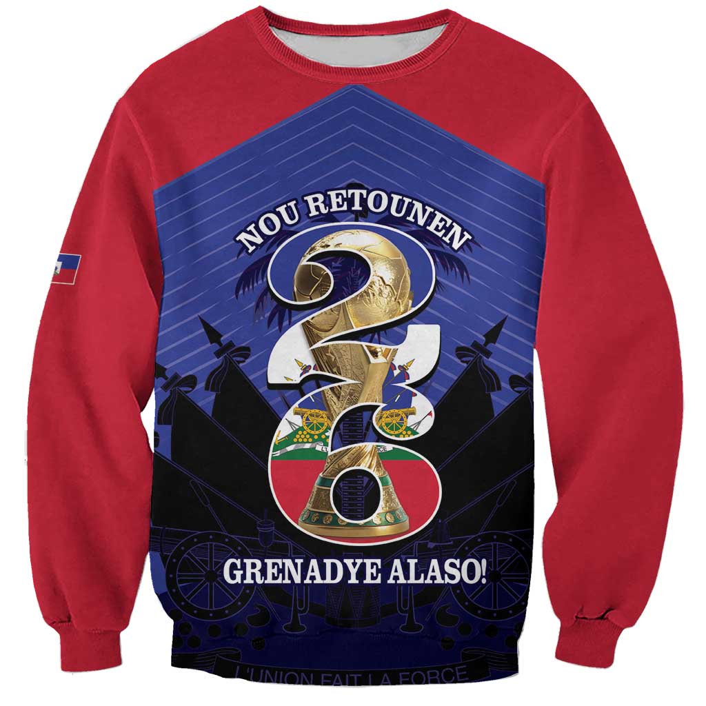 Personalized Les Grenadiers Haiti Football Sweatshirt 2026 Nou Retounen Blue Version - Wonder Print Shop