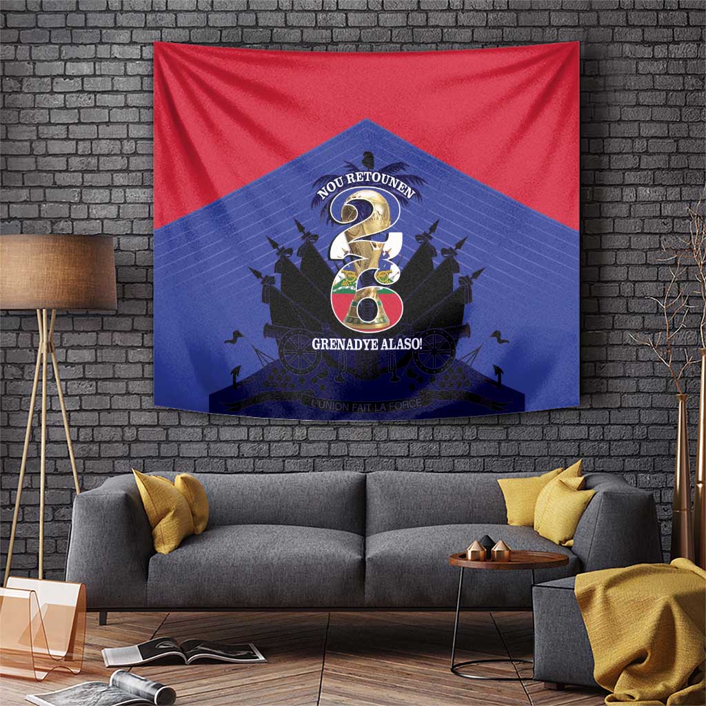 Les Grenadiers Haiti Football Tapestry 2026 Nou Retounen Blue Version - Wonder Print Shop