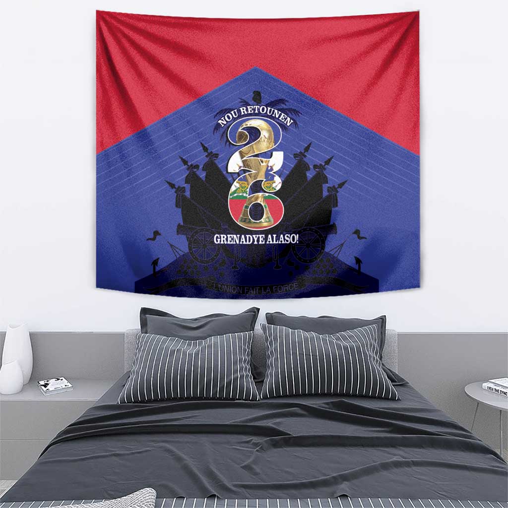 Les Grenadiers Haiti Football Tapestry 2026 Nou Retounen Blue Version - Wonder Print Shop