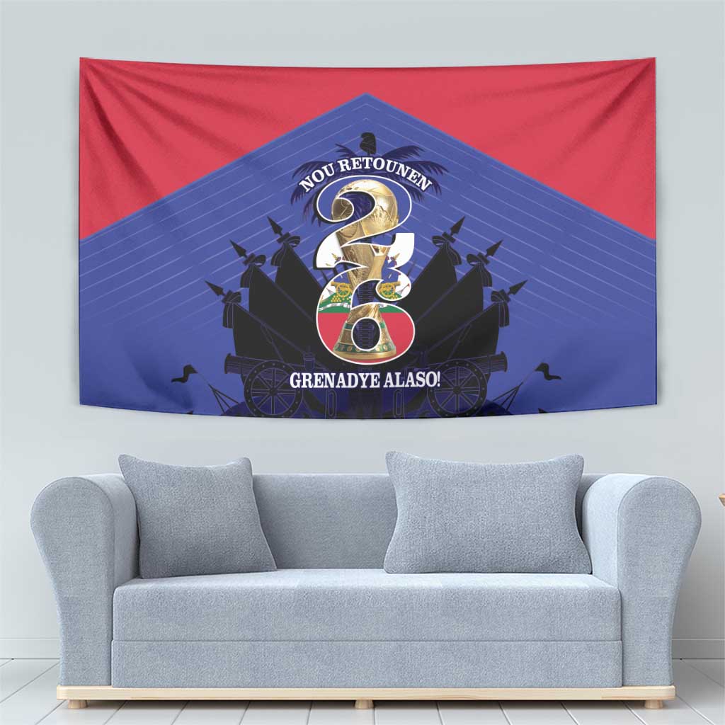 Les Grenadiers Haiti Football Tapestry 2026 Nou Retounen Blue Version - Wonder Print Shop