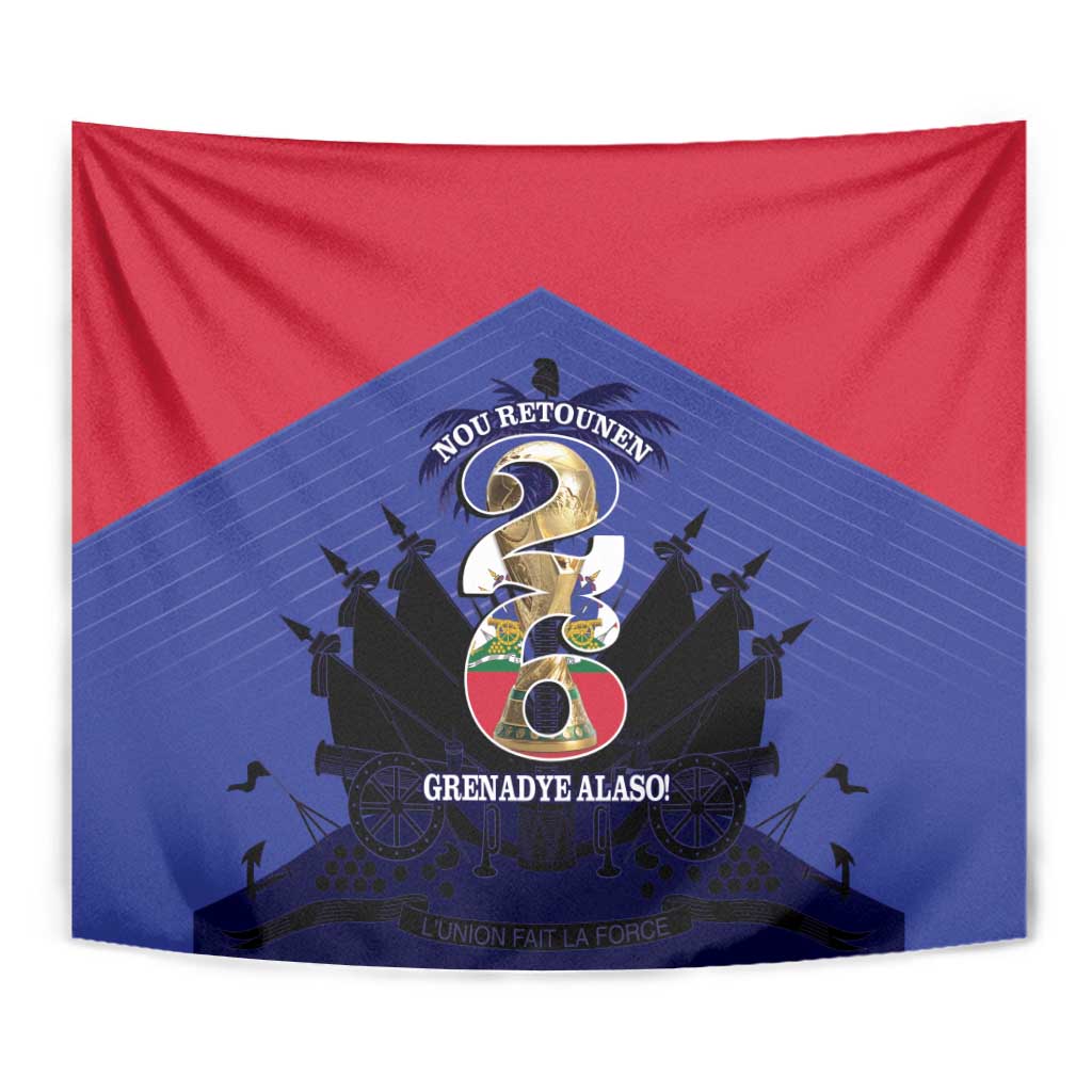 Les Grenadiers Haiti Football Tapestry 2026 Nou Retounen Blue Version - Wonder Print Shop