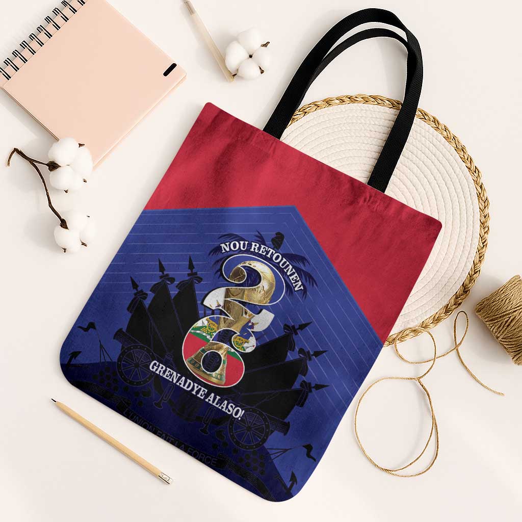 Les Grenadiers Haiti Football Tote Bag 2026 Nou Retounen Blue Version - Wonder Print Shop