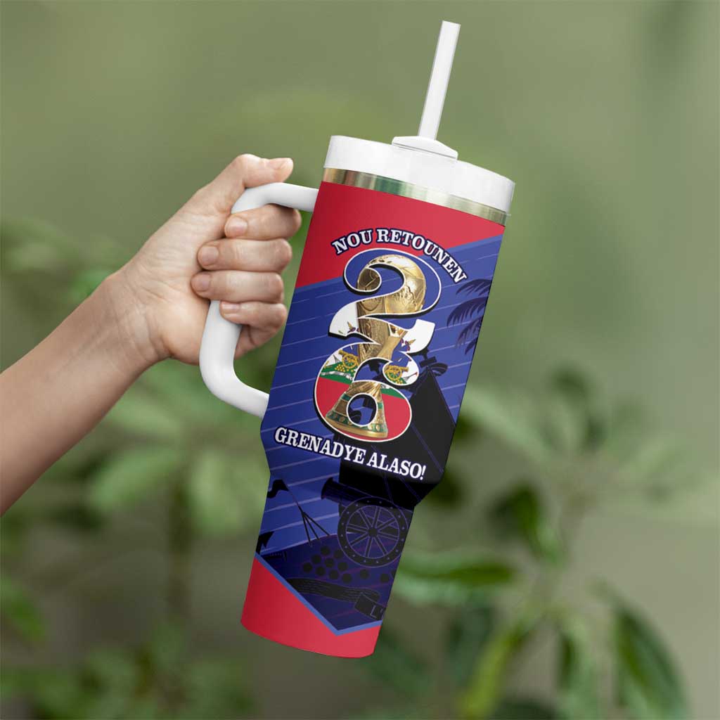 Personalized Les Grenadiers Haiti Football Tumbler With Handle 2026 Nou Retounen Blue Version - Wonder Print Shop