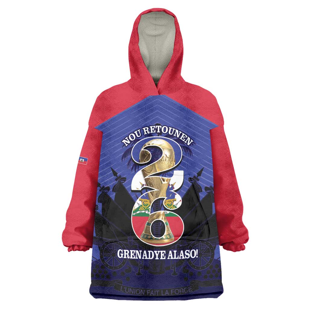 Personalized Les Grenadiers Haiti Football Wearable Blanket Hoodie 2026 Nou Retounen Blue Version - Wonder Print Shop