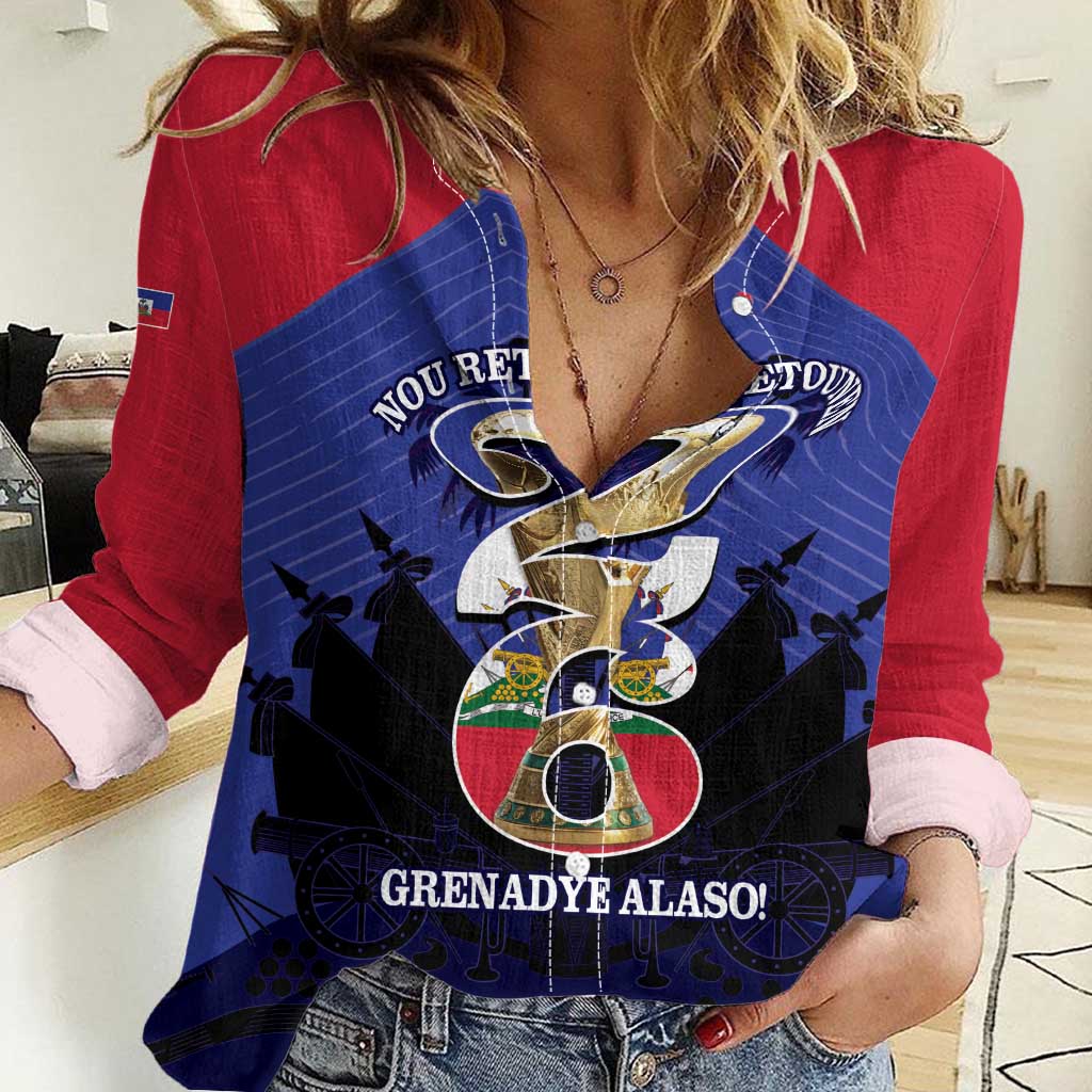 Personalized Les Grenadiers Haiti Football Women Casual Shirt 2026 Nou Retounen Blue Version - Wonder Print Shop