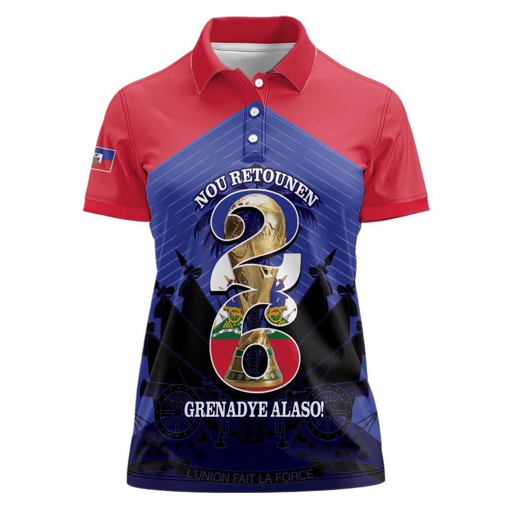 Personalized Les Grenadiers Haiti Football Women Polo Shirt 2026 Nou Retounen Blue Version - Wonder Print Shop