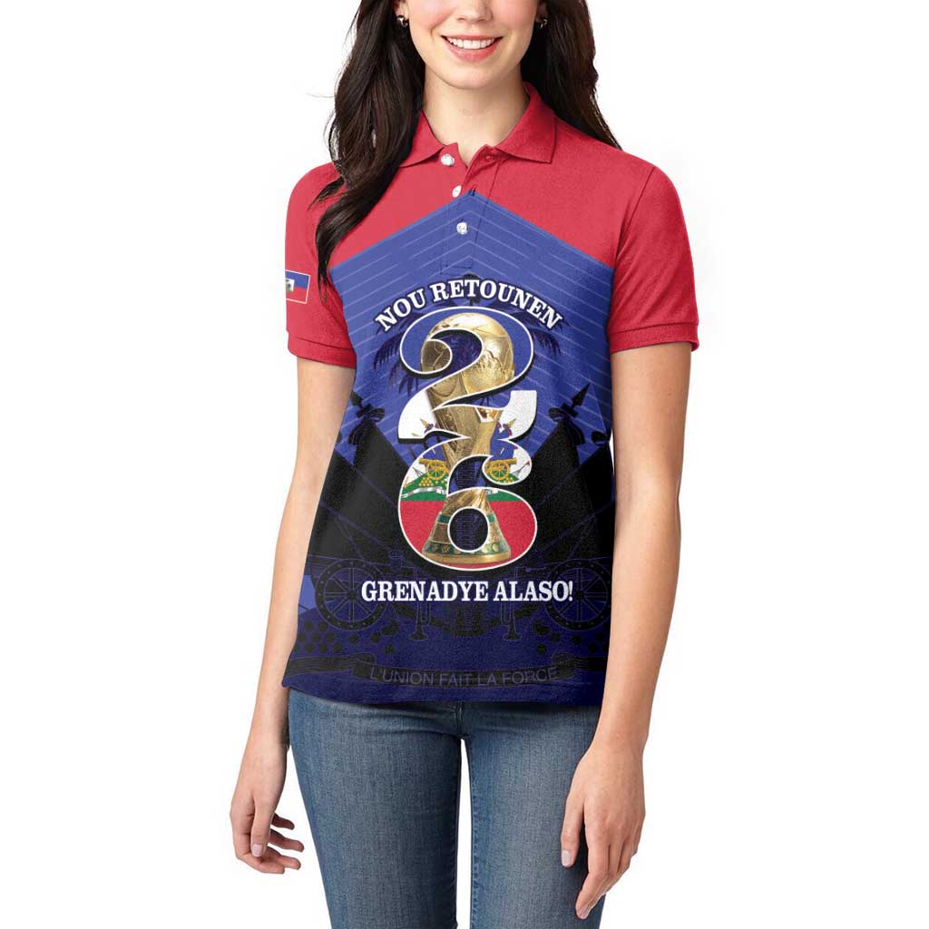 Personalized Les Grenadiers Haiti Football Women Polo Shirt 2026 Nou Retounen Blue Version - Wonder Print Shop