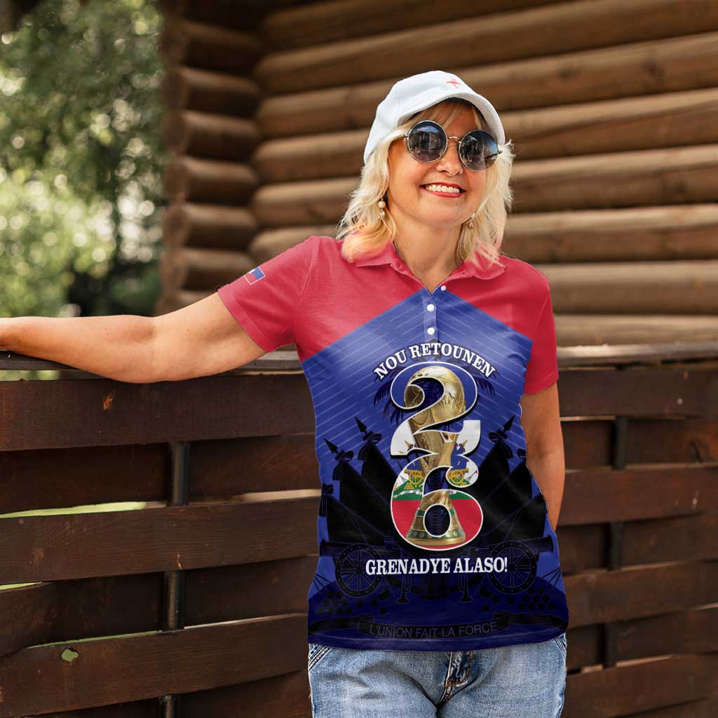 Personalized Les Grenadiers Haiti Football Women Polo Shirt 2026 Nou Retounen Blue Version - Wonder Print Shop