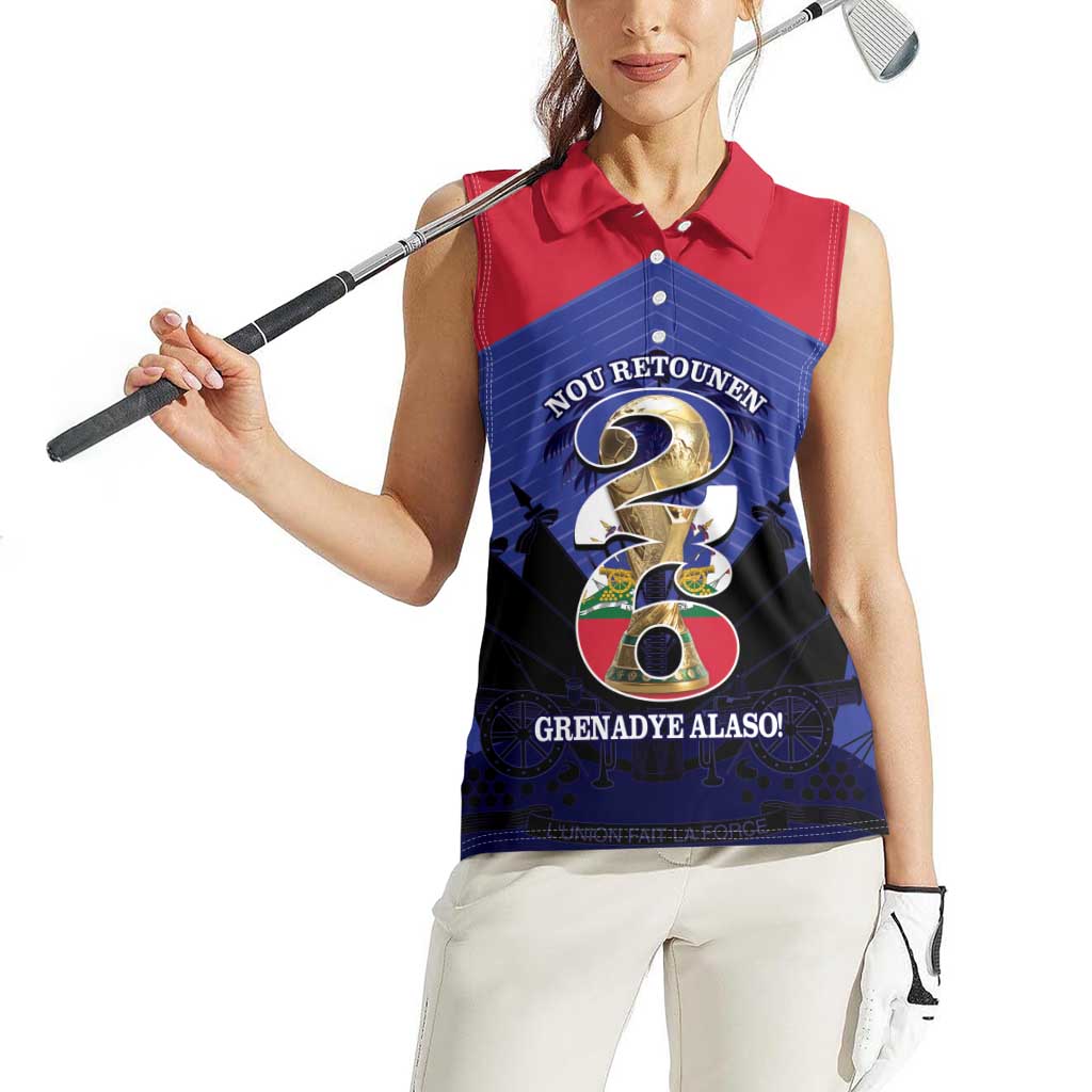 Personalized Les Grenadiers Haiti Football Women Sleeveless Polo Shirt 2026 Nou Retounen Blue Version - Wonder Print Shop