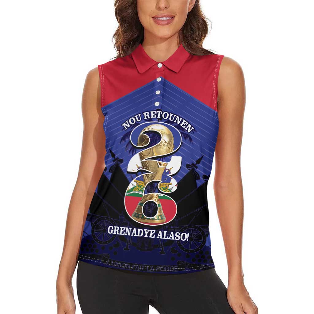 Personalized Les Grenadiers Haiti Football Women Sleeveless Polo Shirt 2026 Nou Retounen Blue Version - Wonder Print Shop